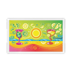 Lemon Lime Beach Cocktails Acrylic Tray
