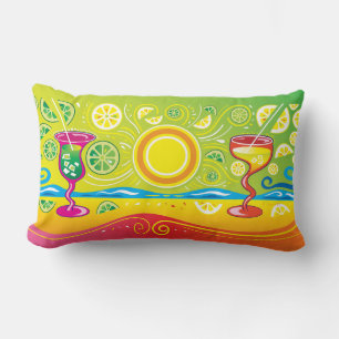Lemon Lime Beach Cocktails Lumbar Pillow