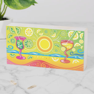 Lemon Lime Beach Cocktails Wooden Box Sign