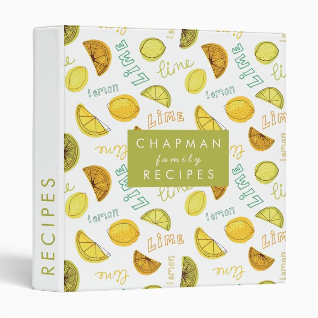 Lemon & Lime Citrus Fruit Pattern 3 Ring Binder (Front/Spine)