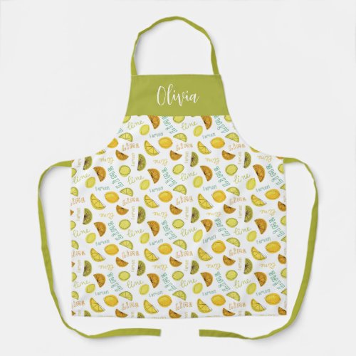 Lemon  Lime Citrus Fruit Pattern Apron