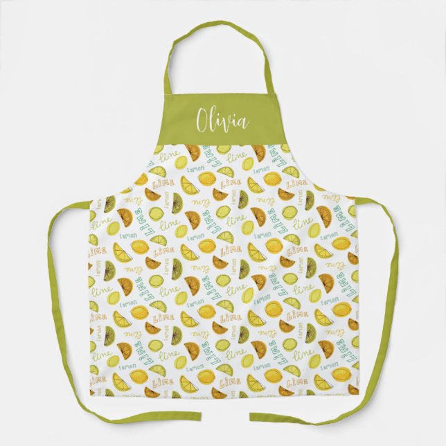 Lemon & Lime Citrus Fruit Pattern Apron (Front)