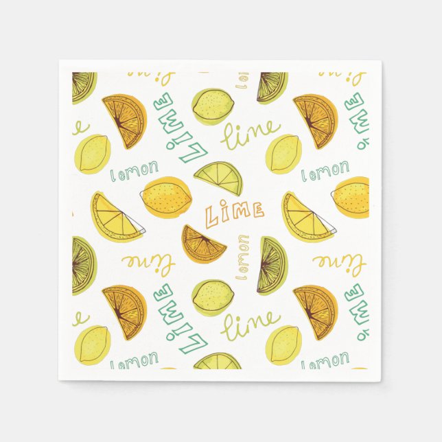 Lemon & Lime Citrus Fruit Pattern Napkins (Front)