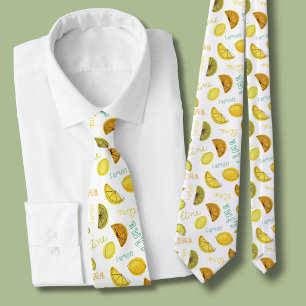 Lemon & Lime Citrus Fruit Pattern Neck Tie