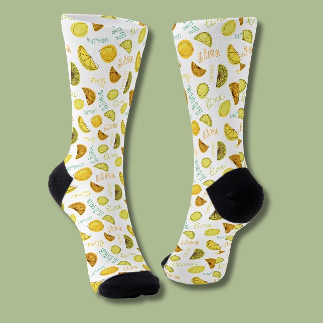 Lemon & Lime Citrus Fruit Pattern Socks (Lemon and lime pattern socks)
