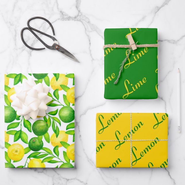 Lemon Lime Citrus Wrapping Paper Set (Front)
