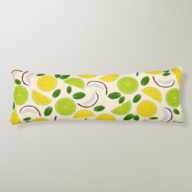 Lemon lime coconut and mint happy cheerful pattern body pillow (Front)