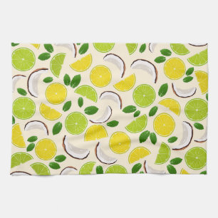 Lemon lime coconut and mint happy cheerful pattern kitchen towel