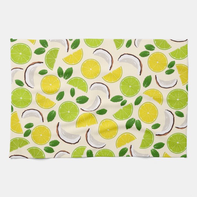 Lemon lime coconut and mint happy cheerful pattern kitchen towel (Horizontal)
