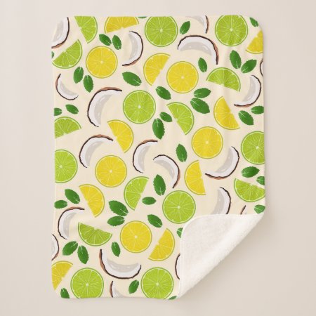 Lemon Lime Coconut And Mint Happy Cheerful Pattern Sherpa Blanket