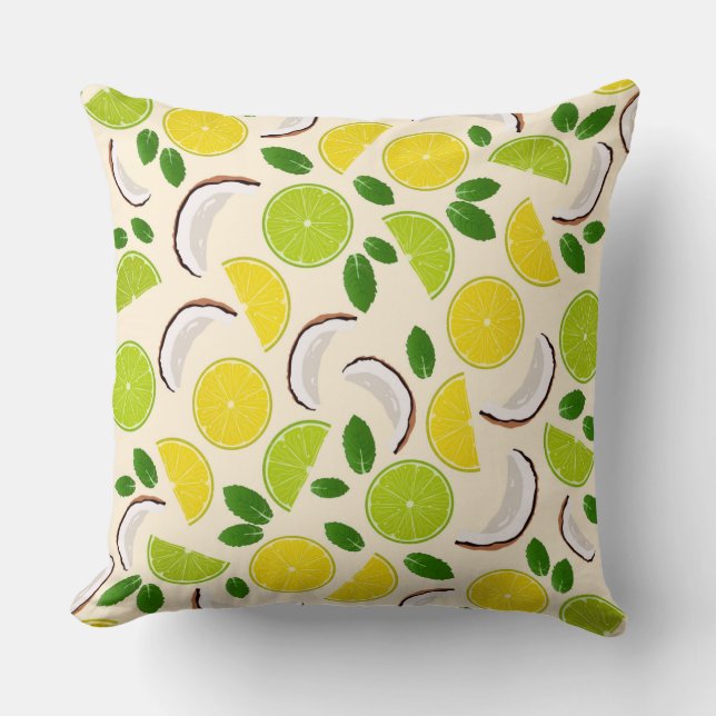 Lemon lime coconut and mint happy cheerful pattern throw pillow (Front)