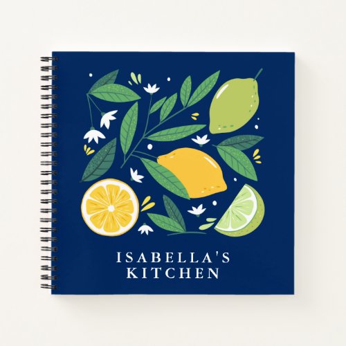 Lemon Lime Fruit Blue Personalized Kitchen Recipe Notebook