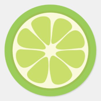 Lemon Lime Green Juicy Summer Citrus Fruit Slice Classic Round Sticker by littleteapotdesigns at Zazzle