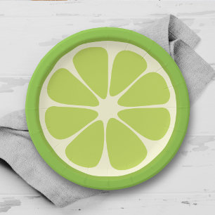 Lemon Lime Green Juicy Summer Citrus Fruit Slice Paper Plates