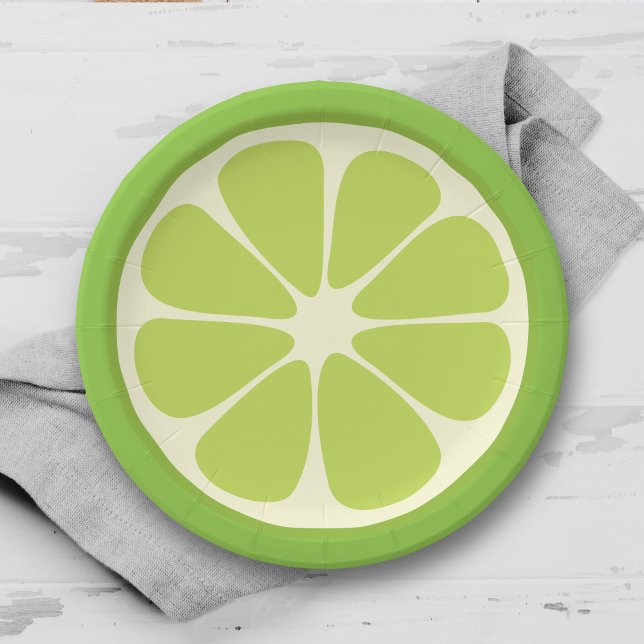 Lemon Lime Green Juicy Summer Citrus Fruit Slice Paper Plates (Creator Uploaded)