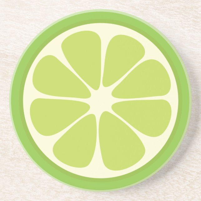 Lemon Lime Green Juicy Summer Citrus Fruit Slice Sandstone Coaster (Front)