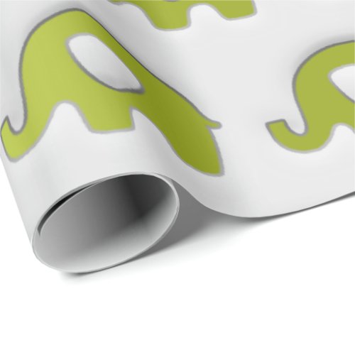 Lemon Lime Green Pastel Gray  Grey 3D Elephants Wrapping Paper