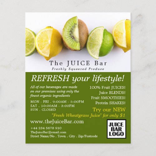 Lemon Lime  Kiwi Juice Bar Advertising Flyer