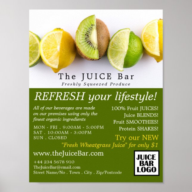 Lemon, Lime & Kiwi, Juice Bar Advertising Poster (Front)