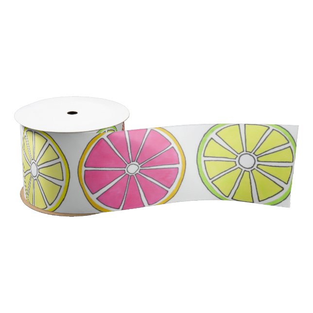 Lemon Lime Orange Grapefruit Citrus Fruit Slices Satin Ribbon (Spool)