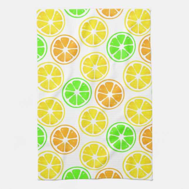 Lemon Lime Orange Slices Pattern Kitchen Towel (Vertical)