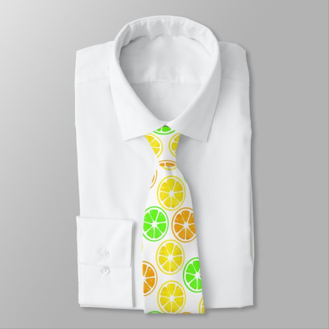 Lemon Lime Orange Slices Pattern Neck Tie (Tied)