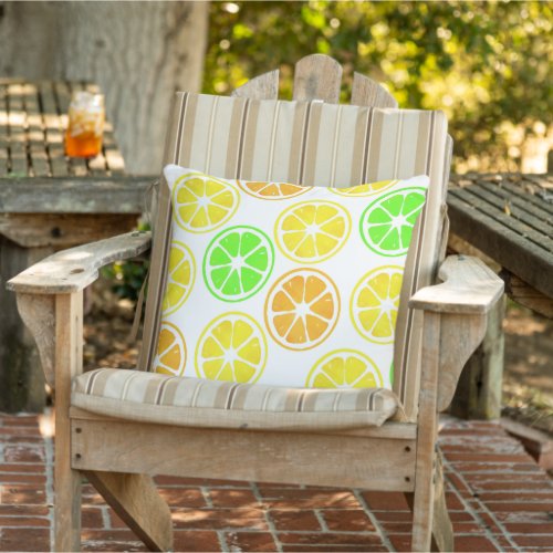 Lemon Lime Orange Slices Pattern   Outdoor Pillow