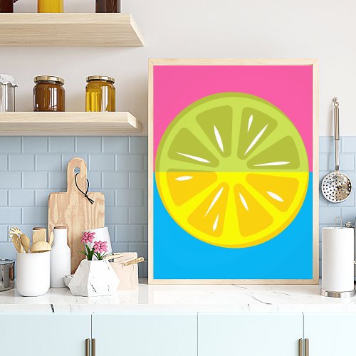 Lemon Lime Pink Blue Fruit Modern Illustration Photo Print