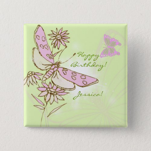 Lemon Lime Pink Butterfly Button