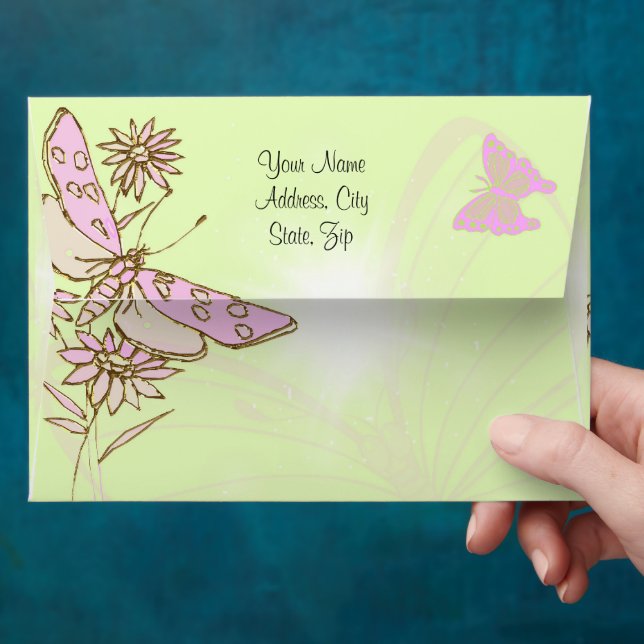 Lemon Lime Pink Butterfly Invitation Envelope (Hand)