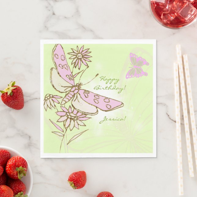 Lemon Lime Pink Butterfly Napkins (Insitu)
