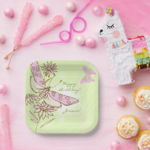 Lemon Lime Pink Butterfly Paper Plates
