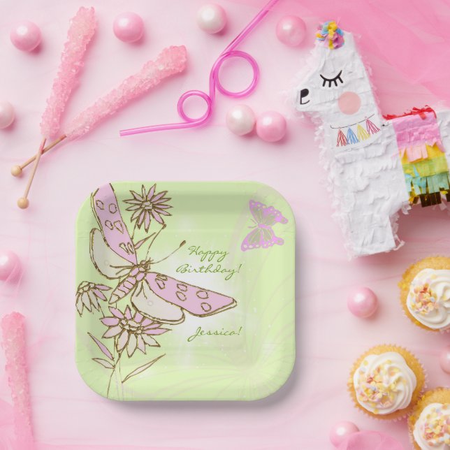 Lemon Lime Pink Butterfly Paper Plates (Party)