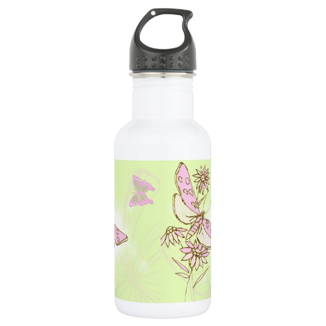 Lemon Lime Pink Butterfly Water Bottle (Front)