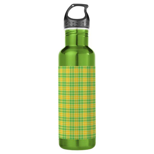 Lemon-Lime Plaid Customizable Water Bottle (Front)