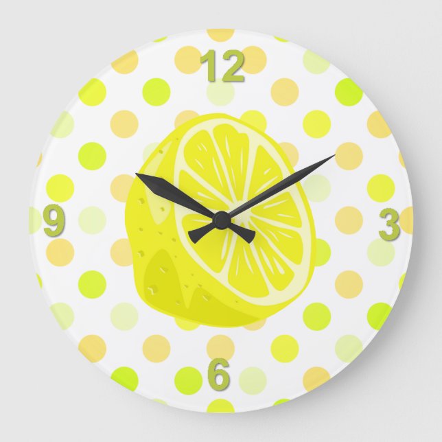Lemon Lime Polka Dot Kitchen Wall Clock (Front)