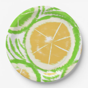 Lemon Lime Slices Swirl Abstract Party Paper Plates