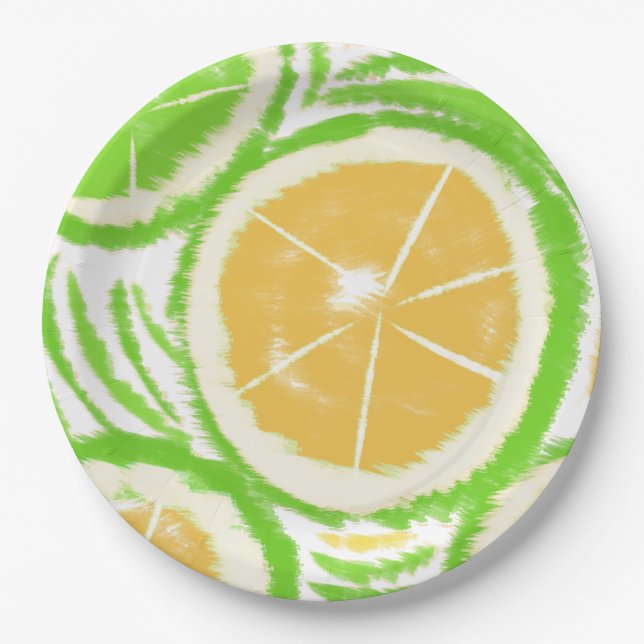 Lemon Lime Slices Swirl Abstract Party Paper Plates (Front)