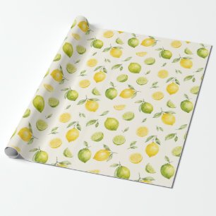 Lemon Lime Watercolor Fruit Pattern Gift Wrapping Paper