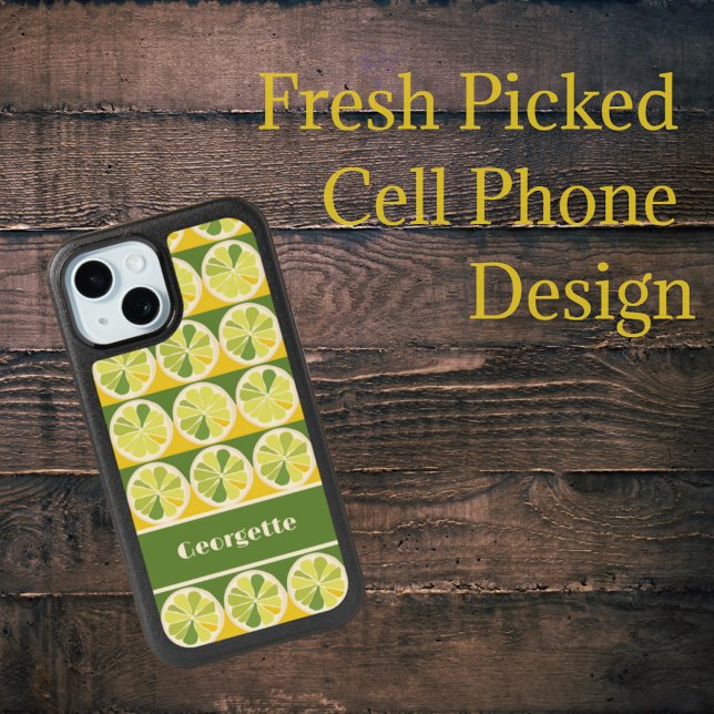 Lemon Lime Whimsical Yellow Green Monogram Name iPhone 15 Case (Creator Uploaded)