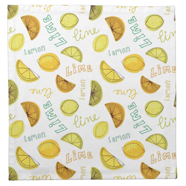 Lemon & Lime Zesty Fruit Pattern Cloth Napkin (Front)