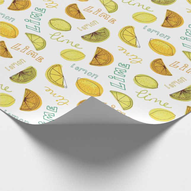 Lemon & Lime Zesty Fruit Pattern Wrapping Paper (Corner)