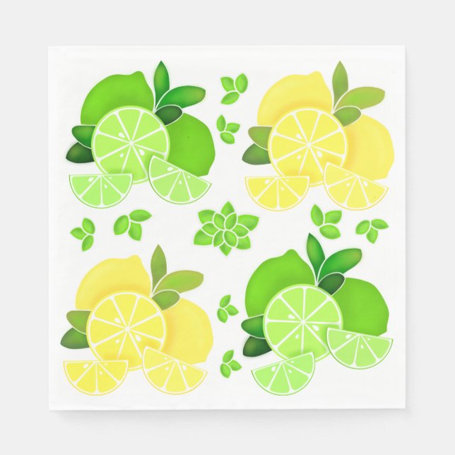Lemon limes green fruit yellow fruit citrus fruit napkins (Front)