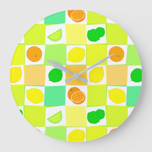 Lemon Limes Oranges with Slices Pattern Kitchen C Large Clock