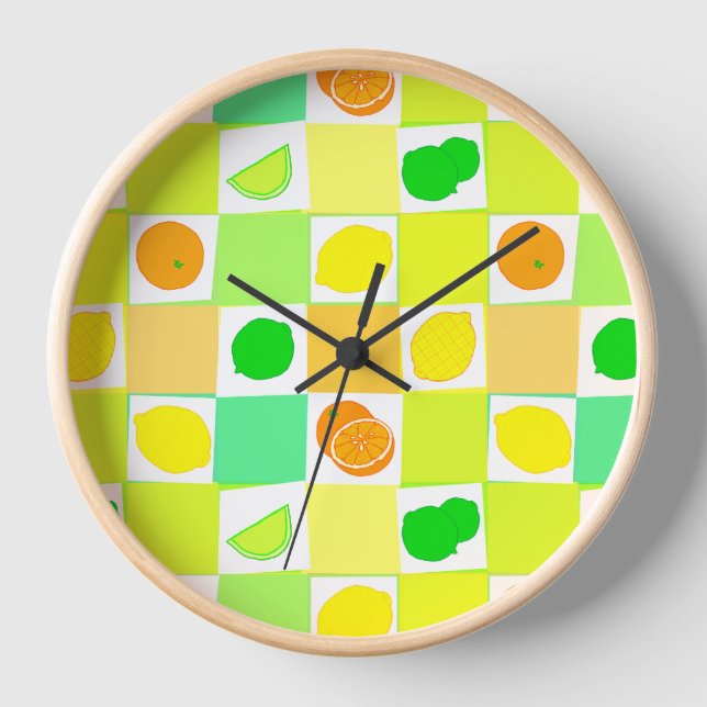 Lemon, Limes Oranges with Slices Pattern Kitchen Clock (Front)