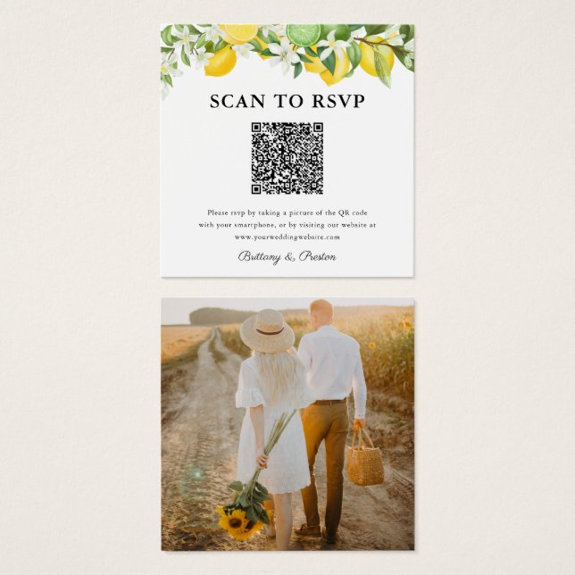Lemon Limes QR Code Photo Wedding RSVP (Front & Back)