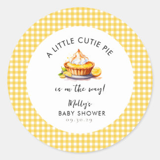 Lemon Little Cutie Pie Gingham Baby Shower Classic Round Sticker