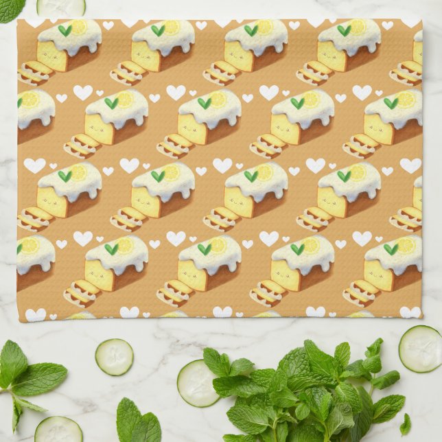 Lemon Loaf Cake Bread With Icing Kitchen Towel (Folded)