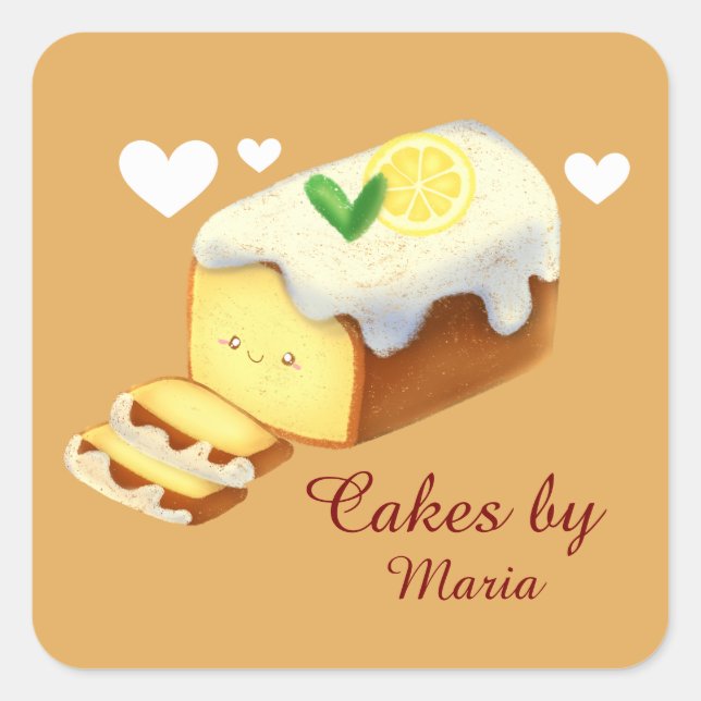 Lemon Loaf Cake Bread With Icing Square Sticker (Front)