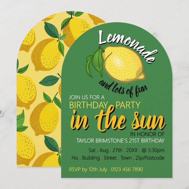 Lemon Logo, Lemonade & Lots of Fun Birthday  Invitation (Front/Back)